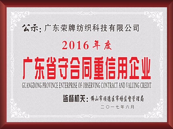 PG国际2017年获顺德政府颁发“广东省守合同重信用企业”
